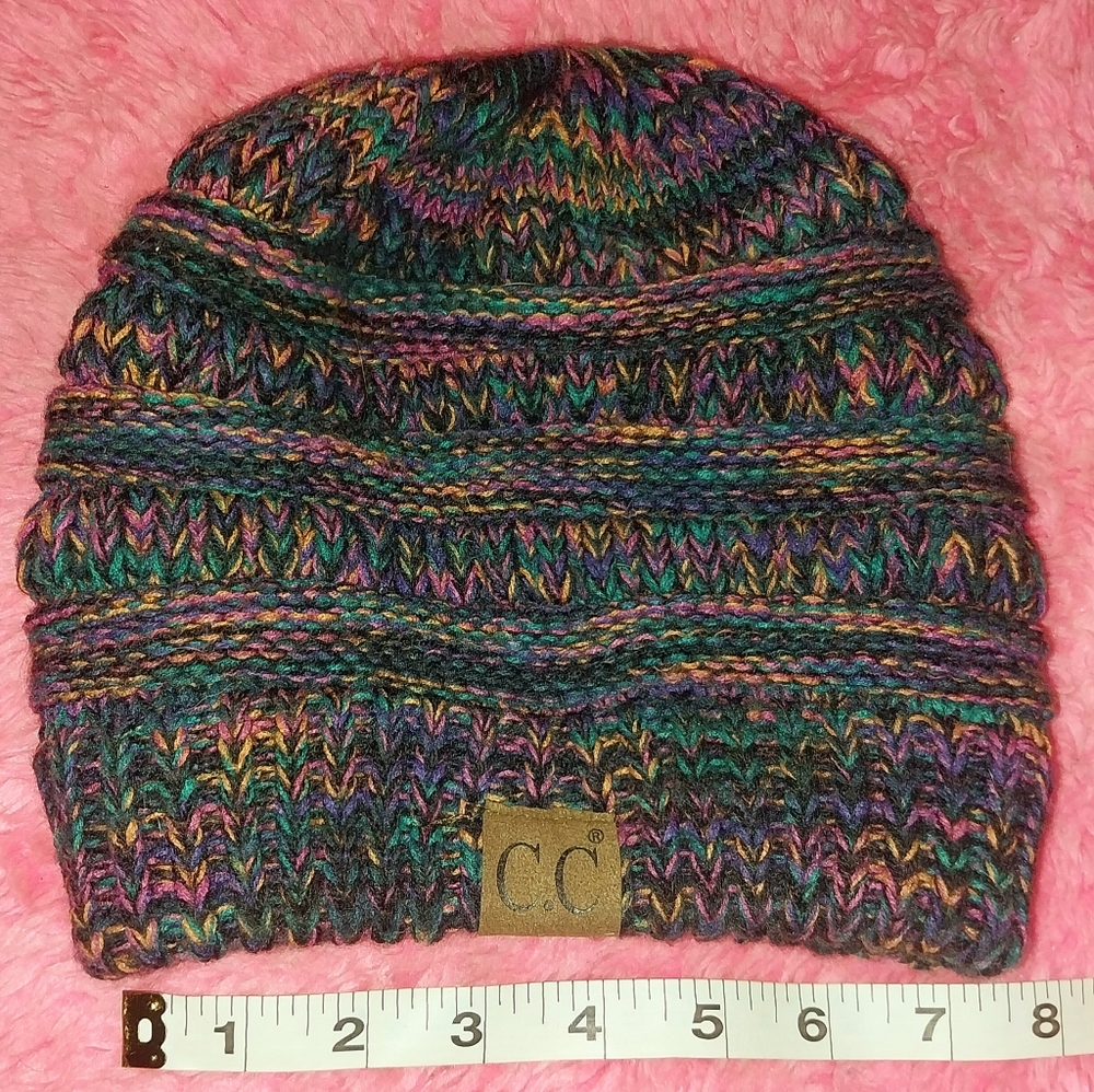 CC knit beanie pony tail